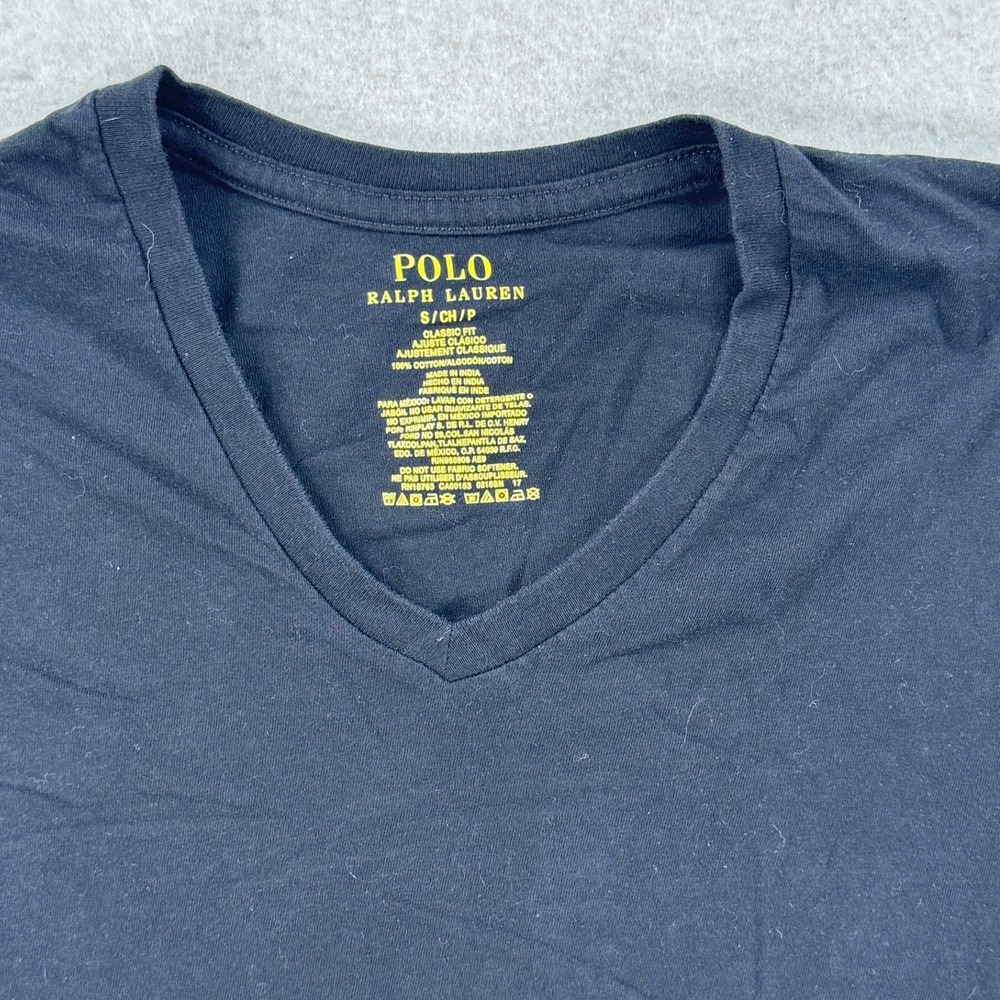 Polo Ralph Lauren Mens Classic Fit V-Neck T-Shirt Black Red Pony Logo Small